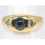 Bandring mit Saphir-Cabochon und 2 Brillanten, zusammen ca. 0,65 ct, 80-er Jahre.