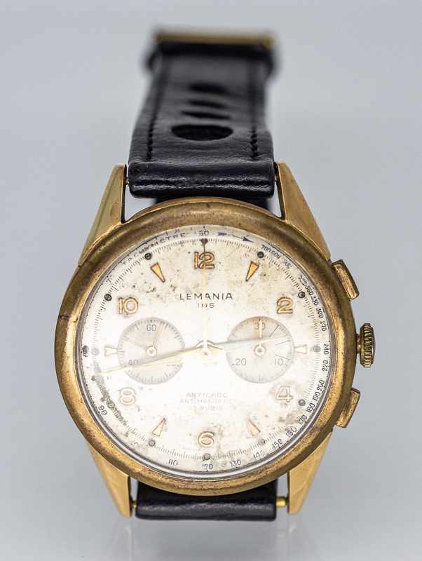 Herrenarmband-Chronograph, bez. "Lemania 105", 20. Jh.