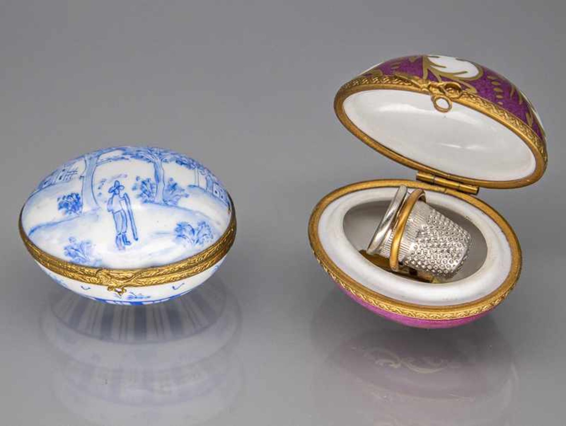2 Sammler-Miniaturdeckeldosen in Ei-Form, Limoges/Frankreich, 2. Hälfte 20. Jh. - Bild 2 aus 2