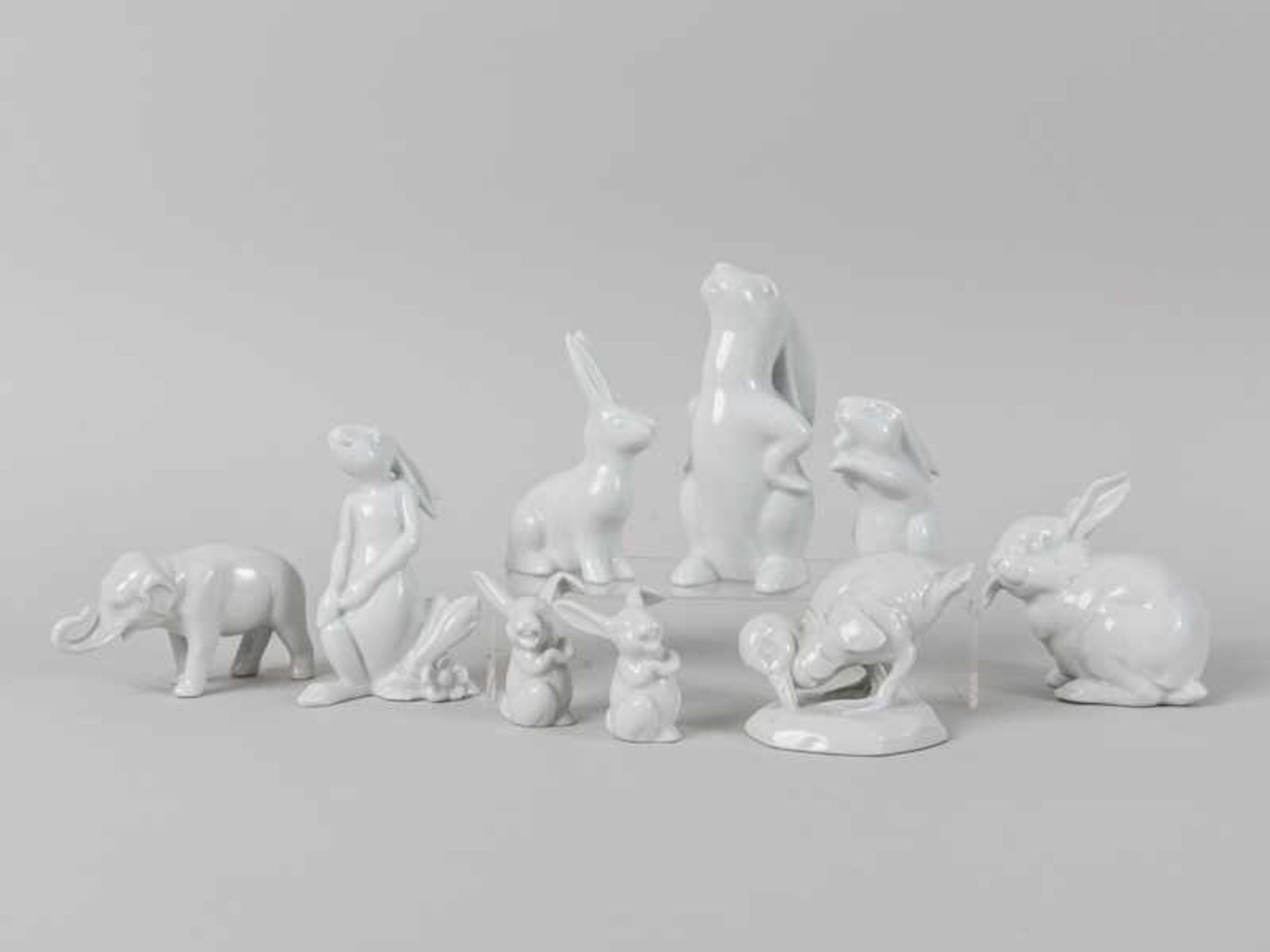 9 verschiedene kleinere Tierfiguren, u.a. Entwurf Joao da Silva, Rosenthal/Fürstenberg/