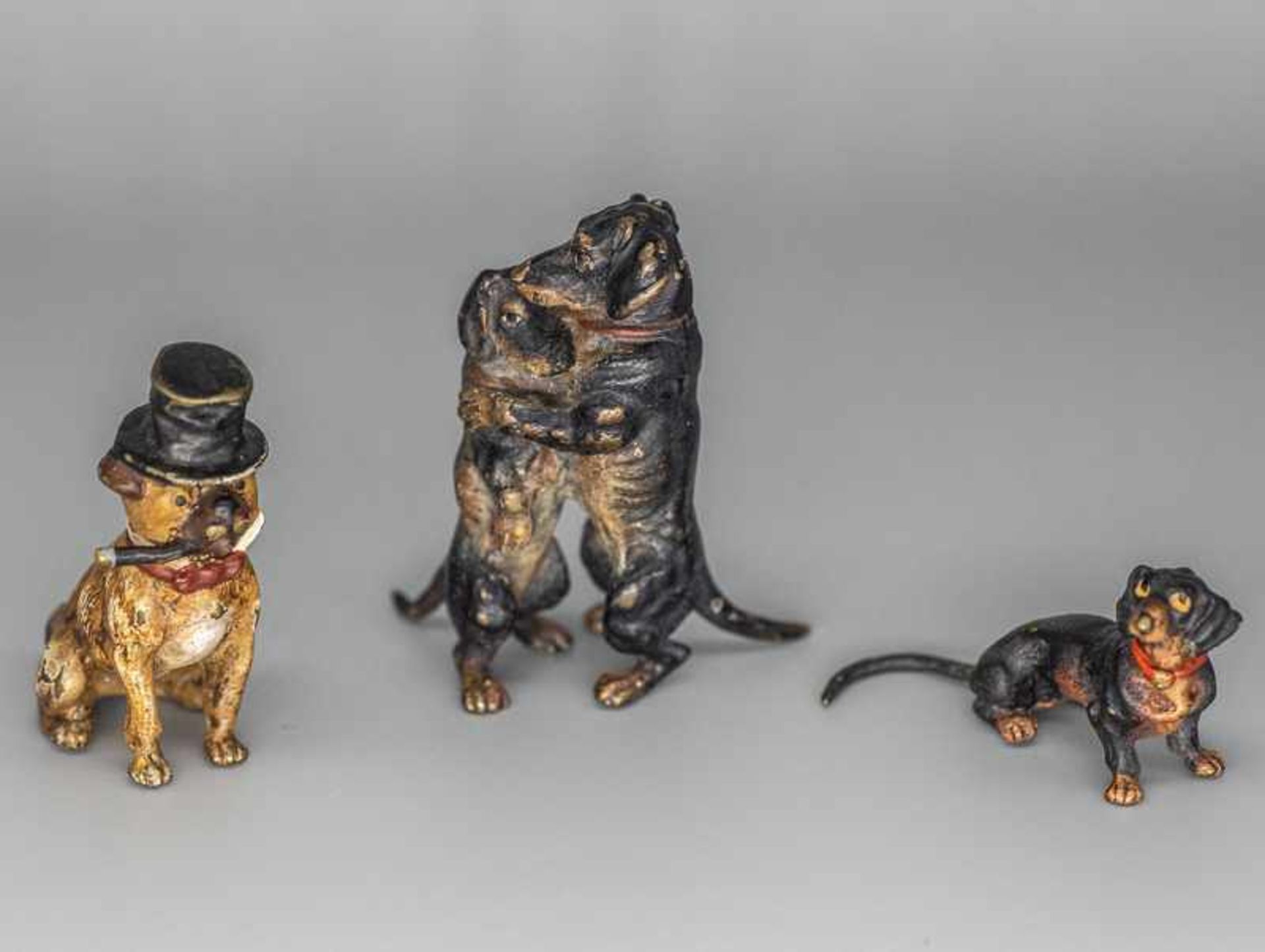 3 figürliche Wiener Bronzen "Hunde", Fritz Bergmann oder Franz Xaver Bergmann zugeschrieben, 20. Jh.