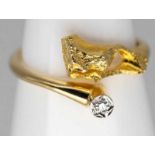 Goldener Ring mit Achtkant-Diamant 0,02 ct, Lapponia, Finnland, 70-er Jahre.