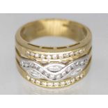 Breiter Ring mit 33 Brillanten und 3 Diamant-Navettes, zus. ca. 0,58 ct, bezeichnet Gioielli,