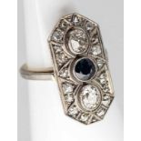 Ring mit natürlichem Saphir ca. 0,45 ct und Altschliff-Diamanten, zusammen ca. 1,2 ct , Art Deco.