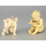 2 Putti-Miniaturskulpturen, wohl Erbach/Odenwald, um 1900.