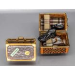2 Sammler-Miniaturdeckeldosen (Reisekoffer + Schuhkoffer mit Inhalt), Limoges/Frankreich, 2.
