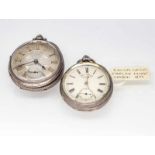 2 verschiedene Taschenuhren (railway watches), u.a. John Johnson/ Preston, London u. Chester, 1877