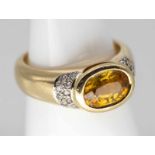 Bandring mit Citrin und Achtkant-Diamanten, Goldschmiedearbeit, 20. Jh.