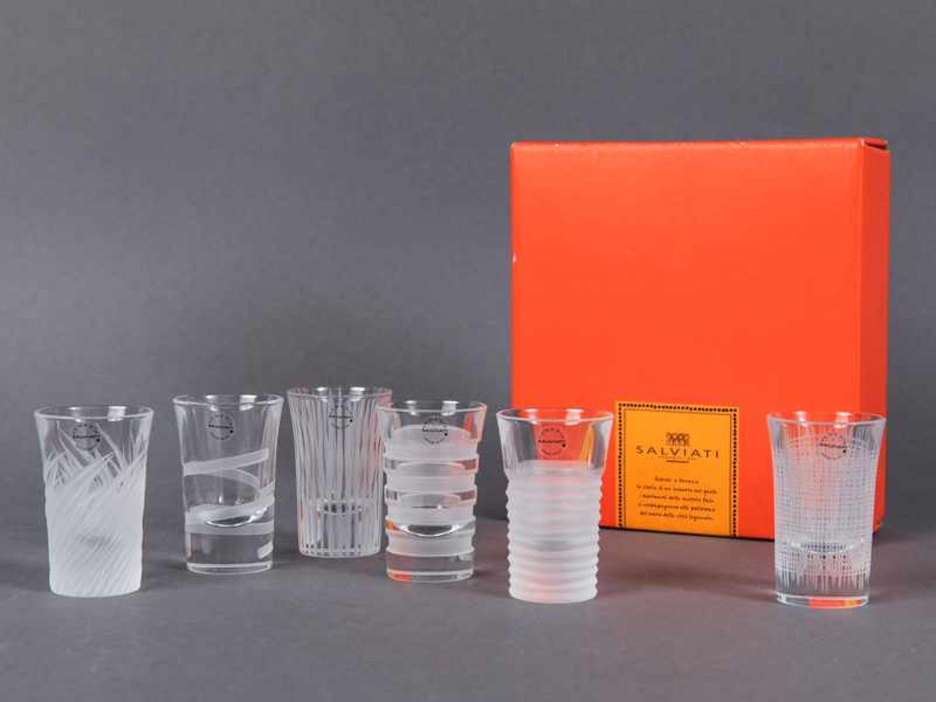 6 Wodka Gläser ("Bicchieri da vodka"), Entwurf u.a. Marc Coulon, Johanna Grawunder, Salviati/Murano
