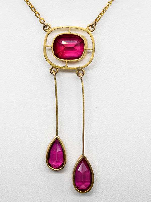 Collier mit roten Farbsteinen, Jugendstil. Collier mit roten Farbsteinen, Jugendstil. 585/- - Image 5 of 5