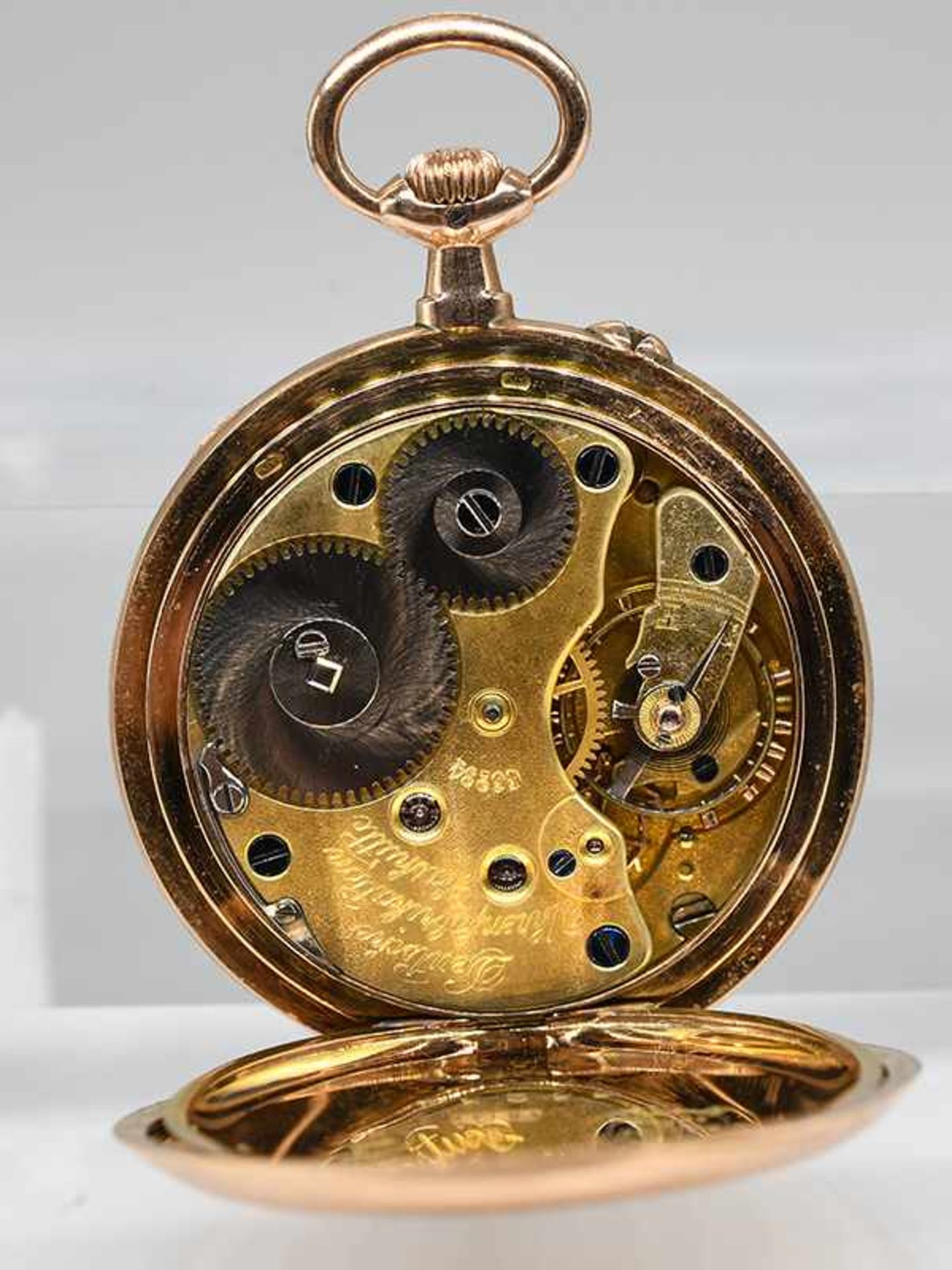 Goldene Taschenuhr, Deutsche Uhrenfabrikation, Glashütte- SA, A. Lange und Söhne, um 1900. Goldene - Image 2 of 3