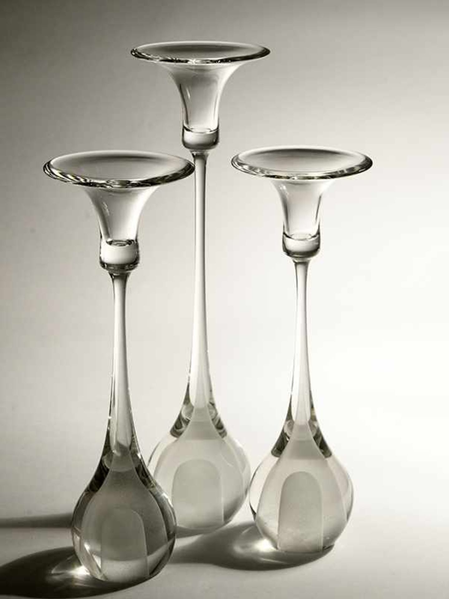 3 Kerzenleuchter "Schleierglas", Entwurf Michael Boehm (*1944), Rosenthal, 80er Jahre. 3