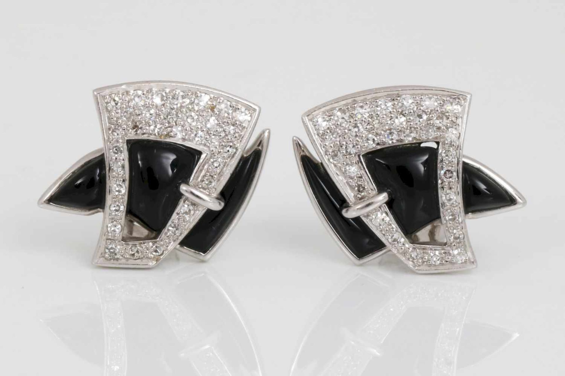 Paar Onyx-Diamant Ohrhänger<