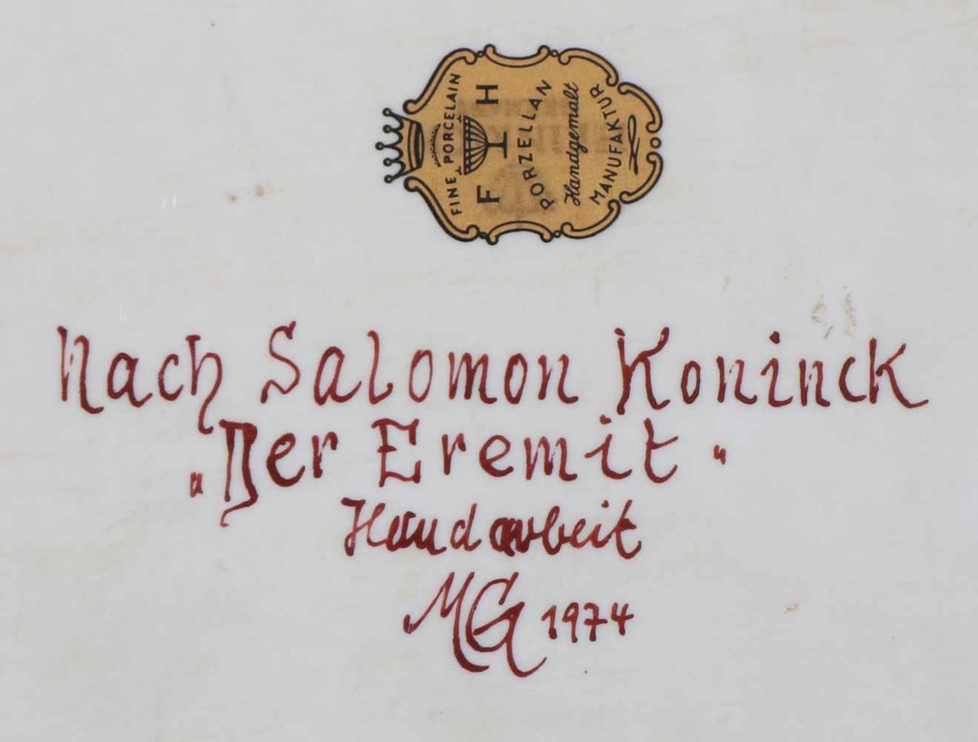 F. H. PORZELLAN Porzellanbild nach einem Motiv von SALOMON KONINCK ¨Der Eremit¨<b - Bild 2 aus 2