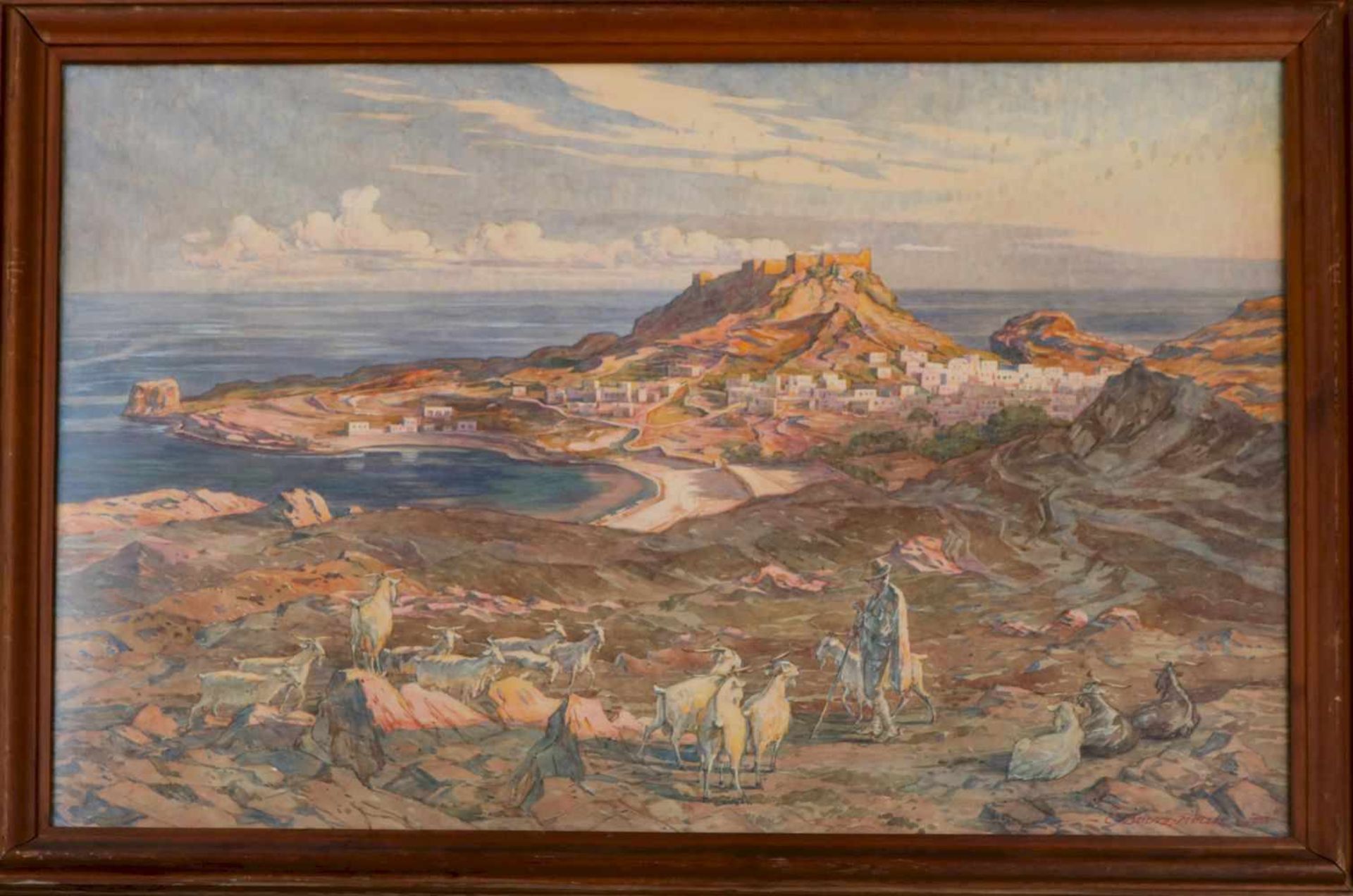 CARL BUDTZ-MÖLLER (1882 Rødby Sogn/Dänemark - 1953)Aquarellzeichnung, ¨Landschaftsbild mit Blick auf