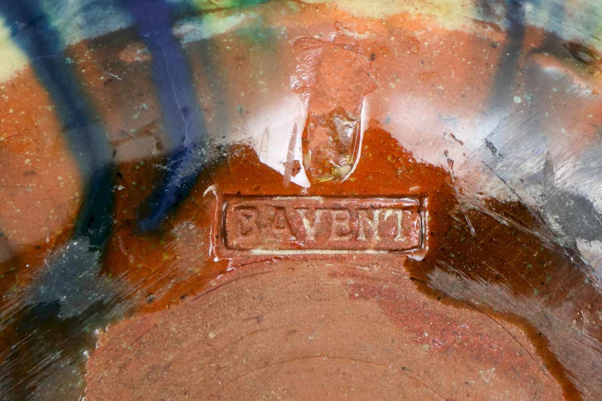 Jugendstil Keramikvase ¨Poterie de Mesnil de Bavent¨Doppelkalebassenform mit Verlaufglasur (blau- - Bild 2 aus 2