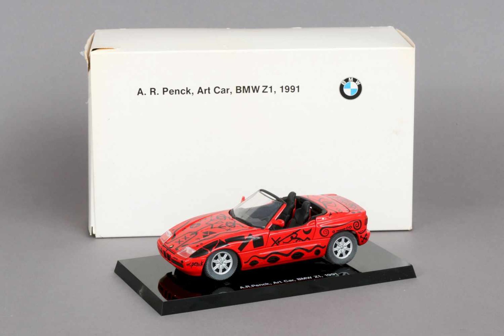 A.R. PENCK Modellauto ¨Art Car BMW Z1¨Metall und Kunststoff, rot-schwarz lackiert, an Front-