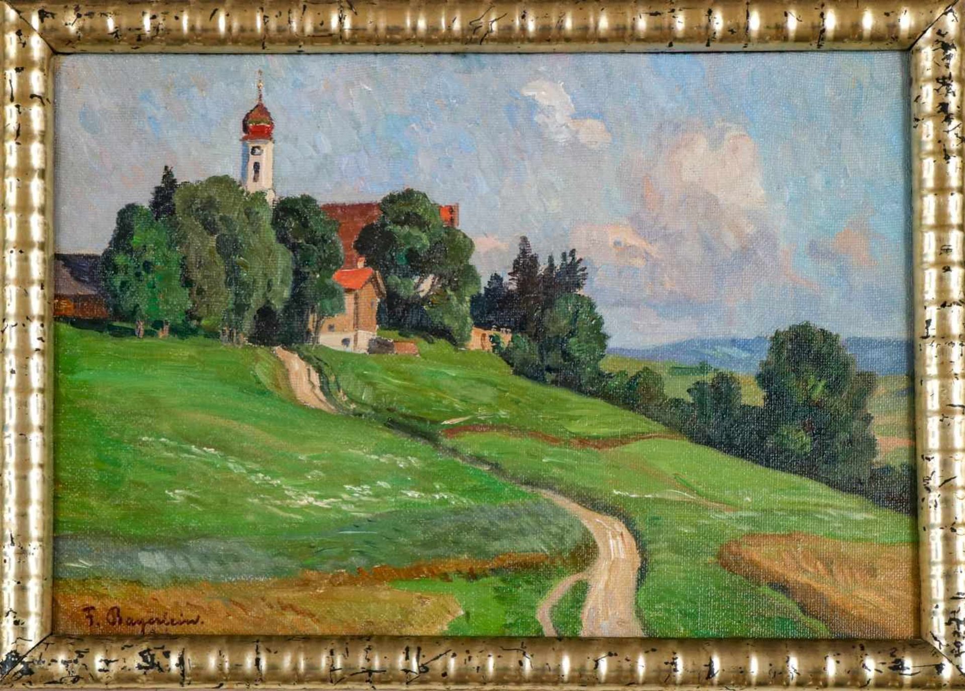 FRITZ BAYERLEIN (1872 Bamberg - 1955 ebenda)Öl auf Leinwand (auf Pappe montiert), ¨Zu Dorfkirche