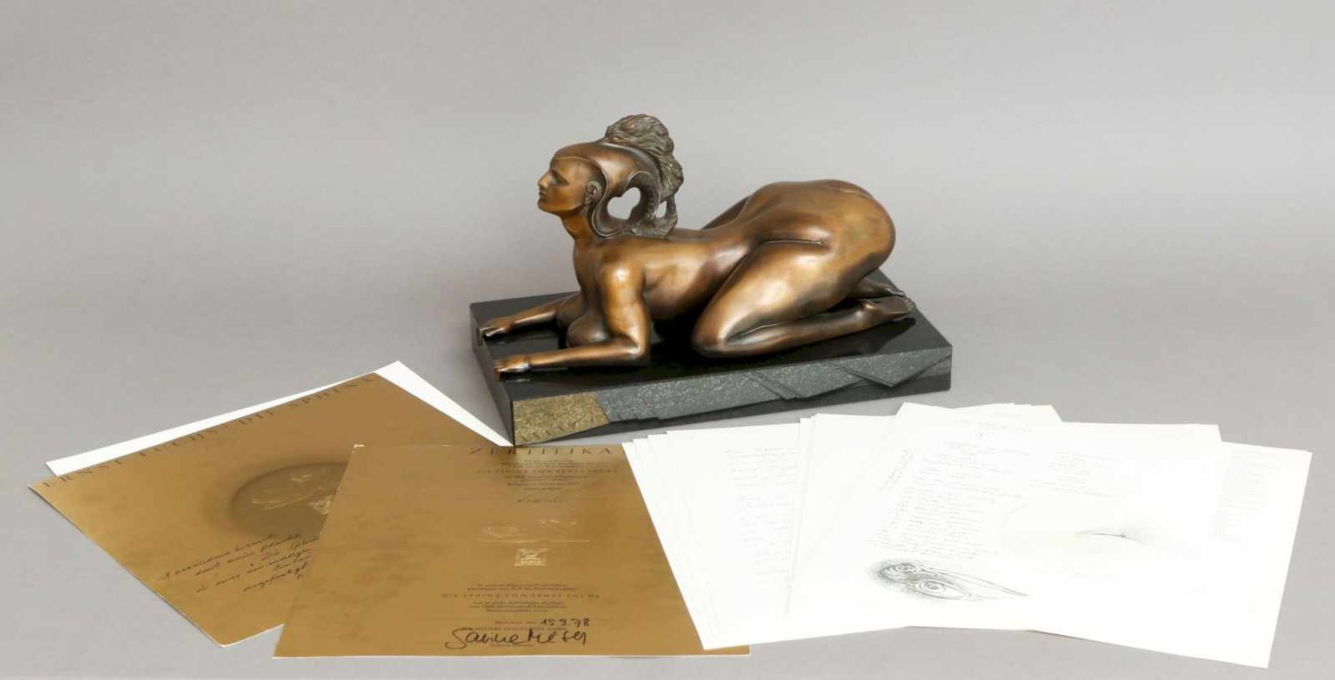 ERNST FUCHS Bronzefigur ¨Sphinx¨ (1977)braun patinierter Guss der Ventura Arte, signiert, Ex. 899/ - Bild 4 aus 5