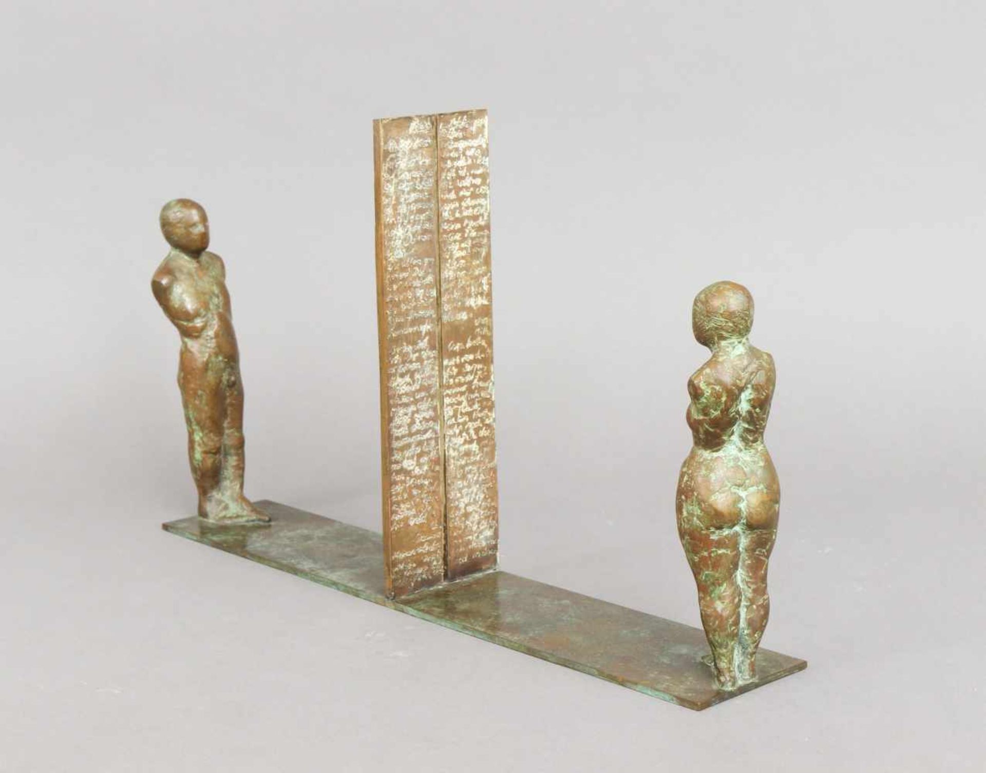 CHRISTA BAUMGÄRTEL (1947) Bronzeplastik ¨Versuch einer Begegnung¨Darstellung zweier sich auf ec - Bild 2 aus 2