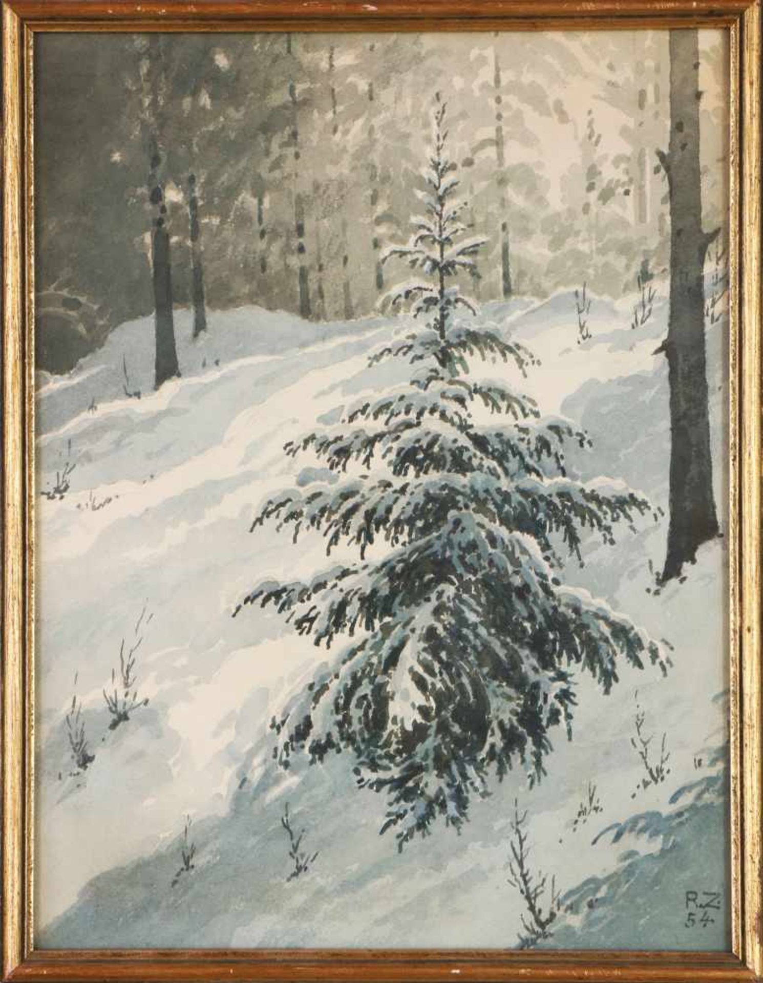 Wohl ROBERT ZINNER (1904 Wien - 1988 München)Aquarellzeichnung, ¨Schneebedeckte Tanne in Waldla