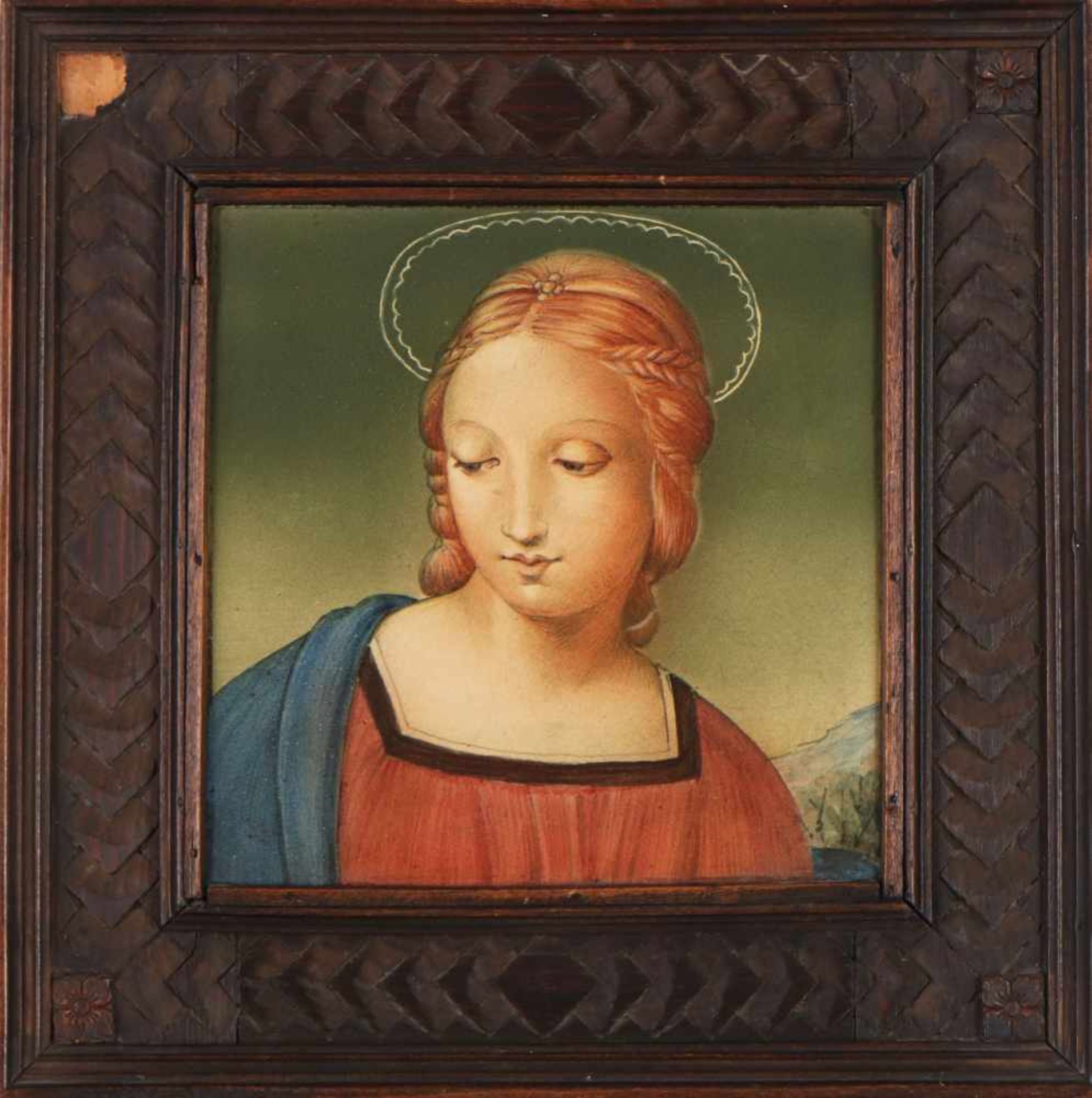 UNBEKANNTER KÜNSTLER nach RAFFAEL (1483 Urbino -1520 Rom)Tempera auf Keramik, ¨Madonna del Card