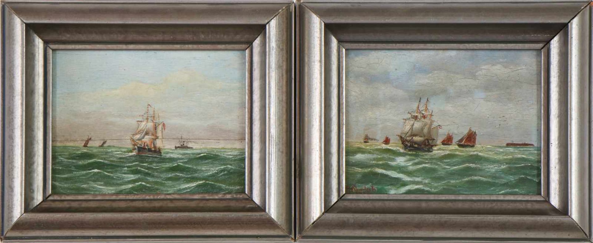 UNBEKANNTER KÜNSTLER des 19. JahrhundertsPaar Ölgemälde auf Holzplatte, ¨3-Mast-Bark begleitet