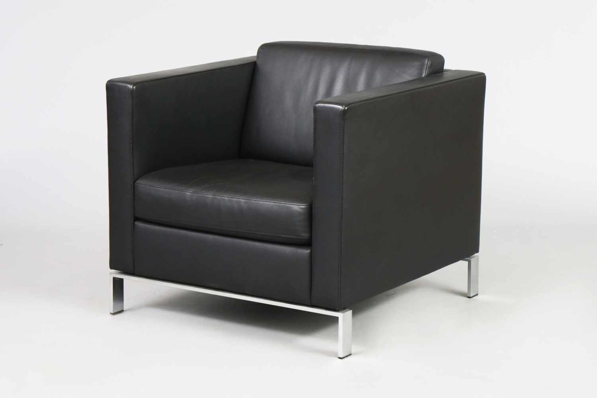 WALTER KNOLL Ledersessel ¨Foster¨ (Club Chair)schwarz beledert, eckige Form mit losen Sitz- und - Bild 2 aus 3