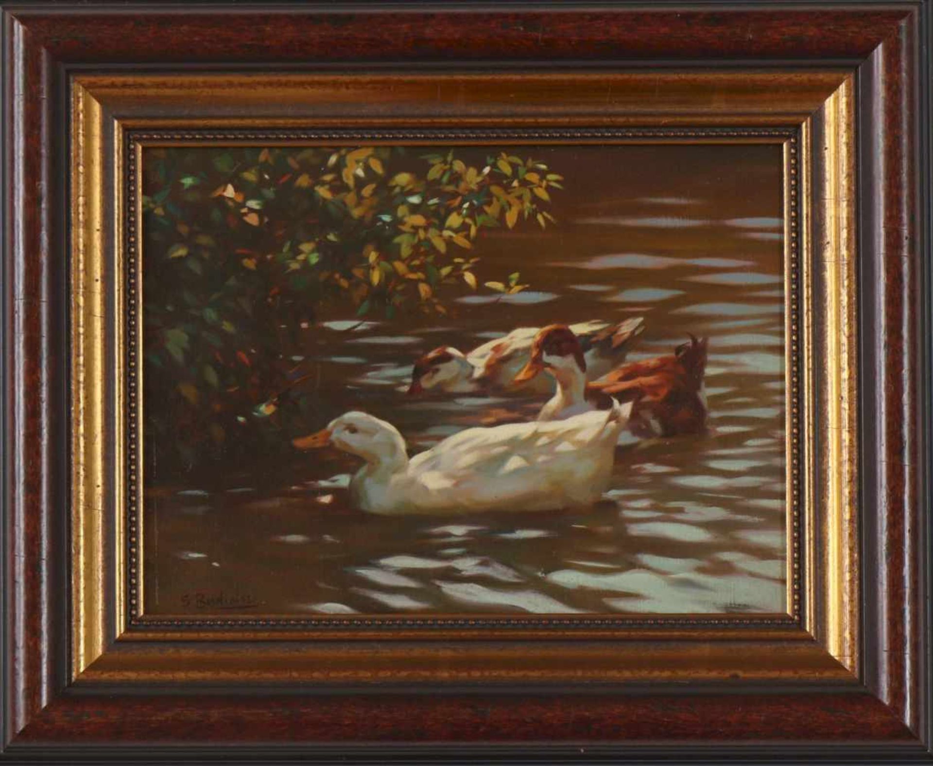 SERGIO BUDICIN (1939 Triest)Öl auf Holz, ¨Enten auf Teich¨, unten links signiert, ca. 17x23cm,