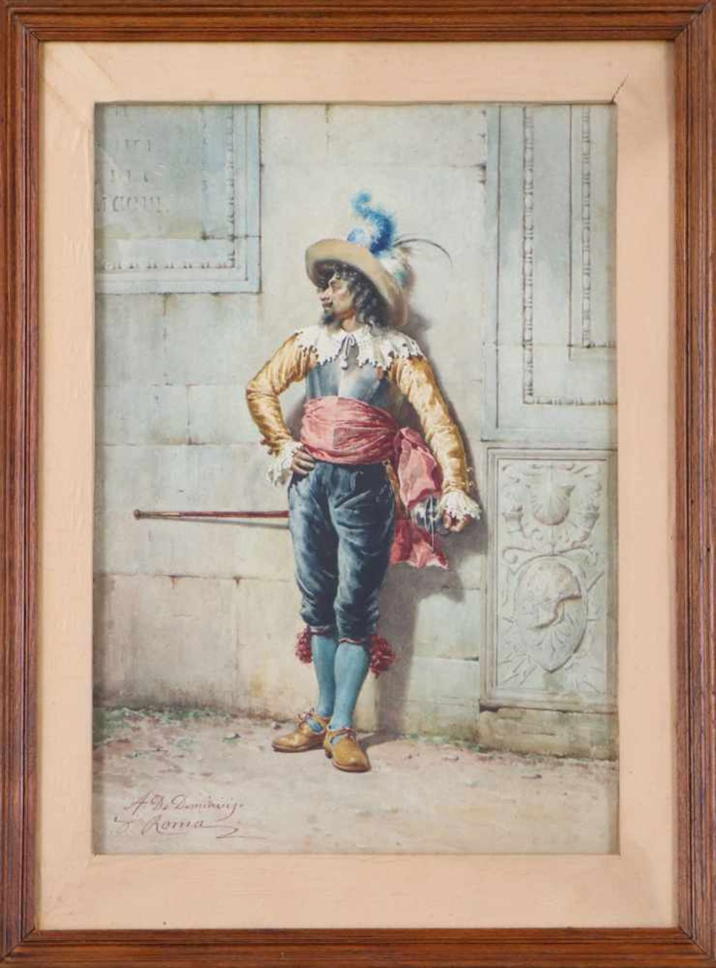 ACHILLE DE DOMINICIS (1851 - 1917, Italien)Aquarell auf Papier, ¨Edelmann mit Degen an Hausmauer