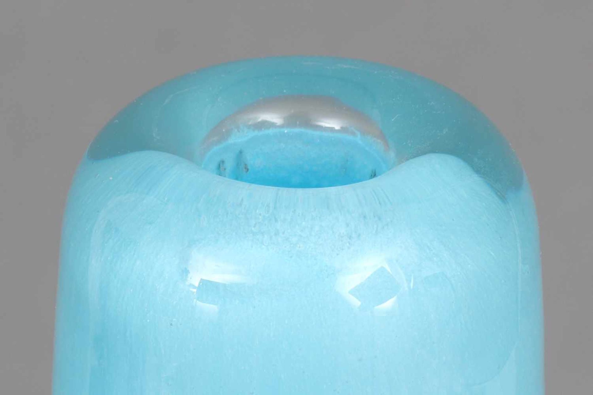 HENRY DEAN Glasvasetürkis-blaues Glas, gesprenkelt, keulenförmiger Korpus, Hersteller-Aufkleber, H - Bild 2 aus 3