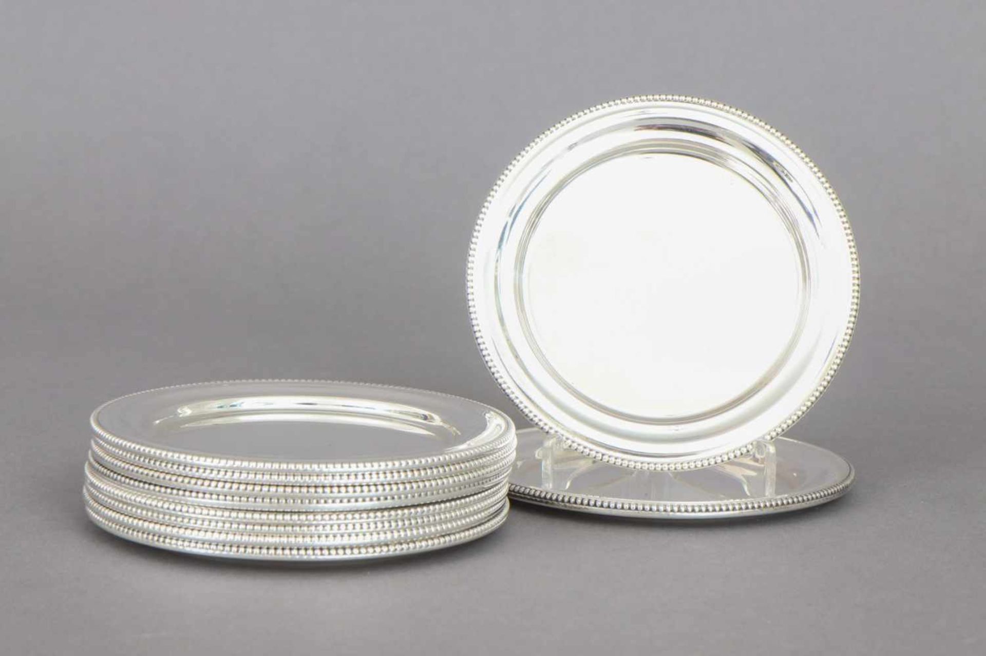 10 Silber Glasuntersetzerrund, profilierter Rand, Perldekor, D 9,5cm, zusammen 285g - Bild 2 aus 2