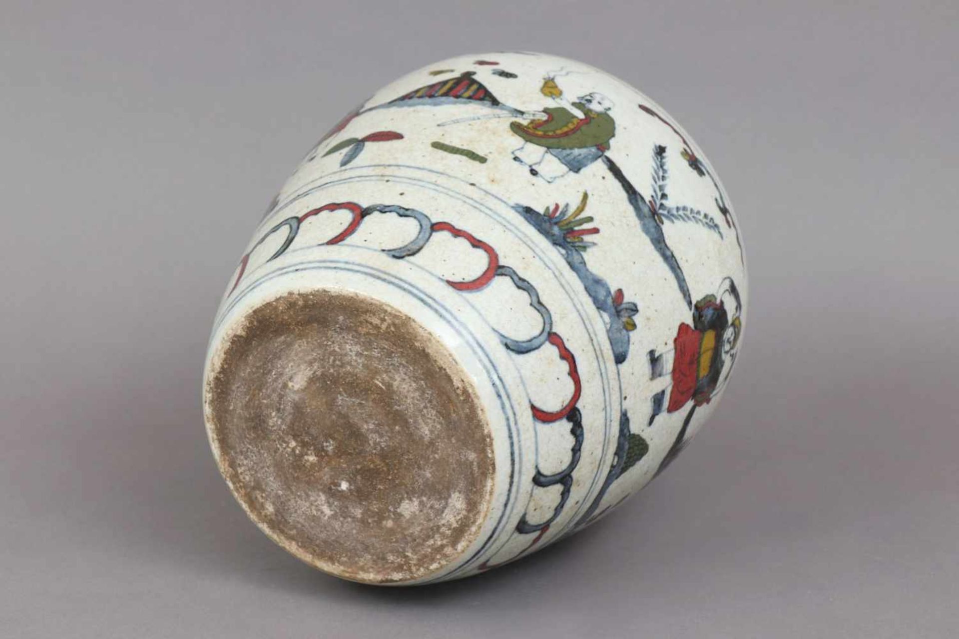 Chinesisches Porzellan-Vasengefäßhell glasiert und craqueliert, Alter unbestimmt, hochbauchiger - Bild 3 aus 3
