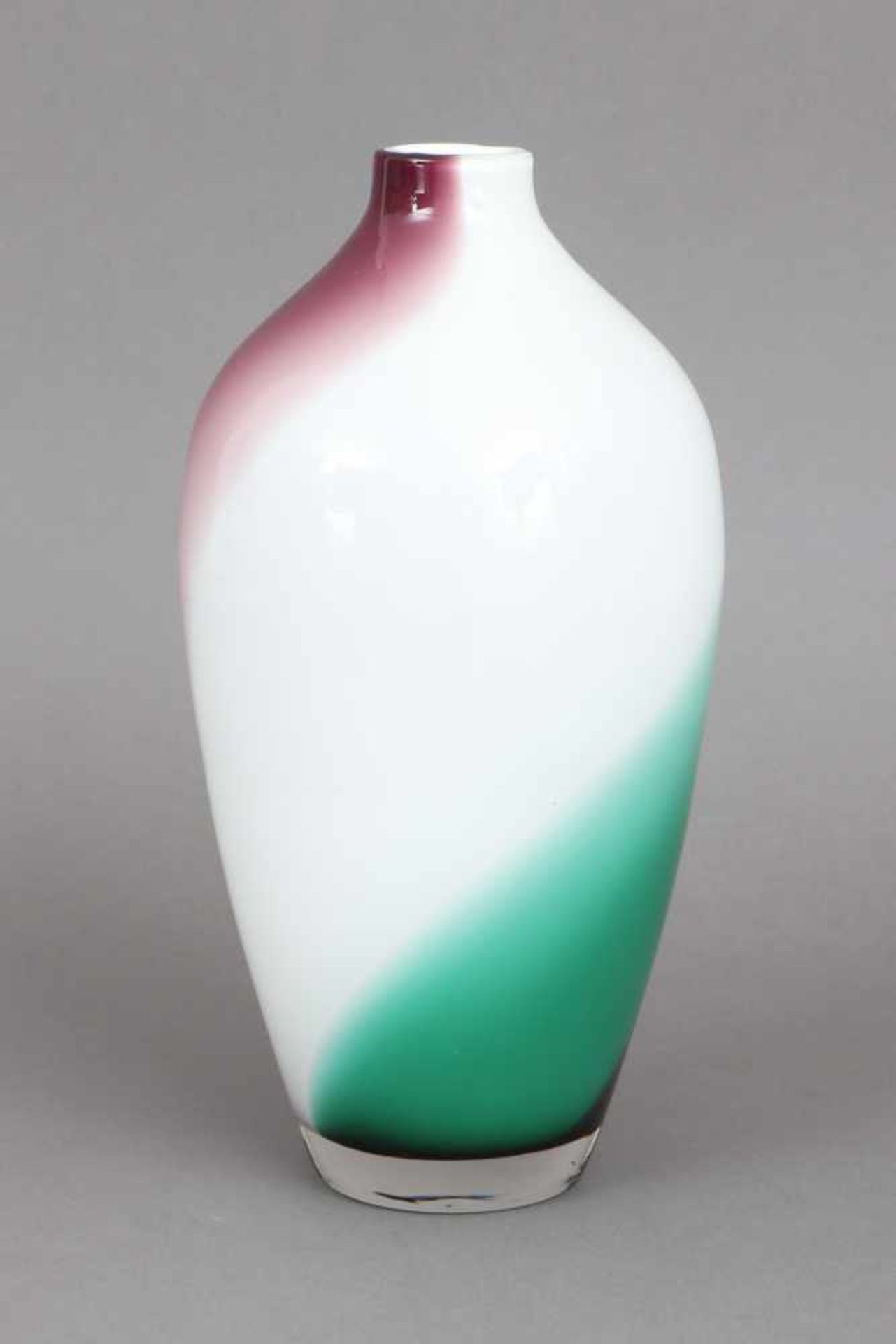 Glasvase in Meiping-Formweiß, grün und violett überfangenes Glas, ovoide Form, unbekannter - Bild 2 aus 2