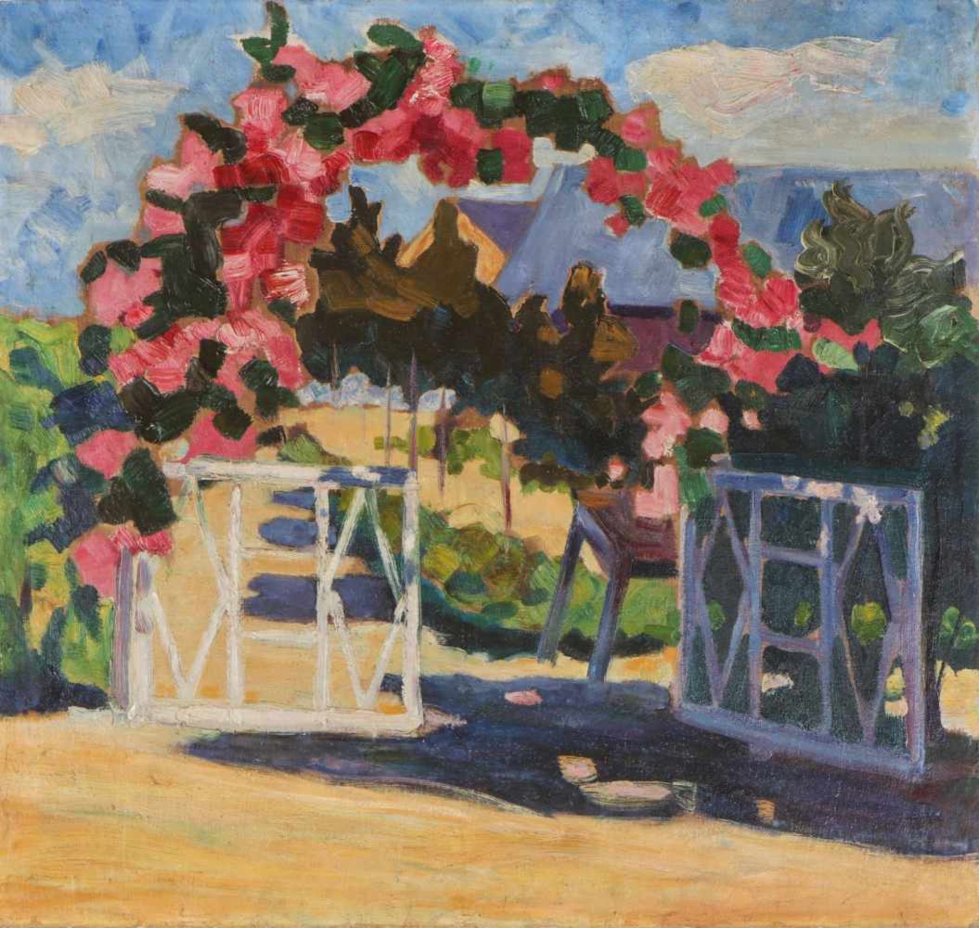 RICHARD BLOOS (1878 Brühl - 1957 Düsseldorf) zugeschriebenÖl auf Leinwand, ¨Rosenumranktes