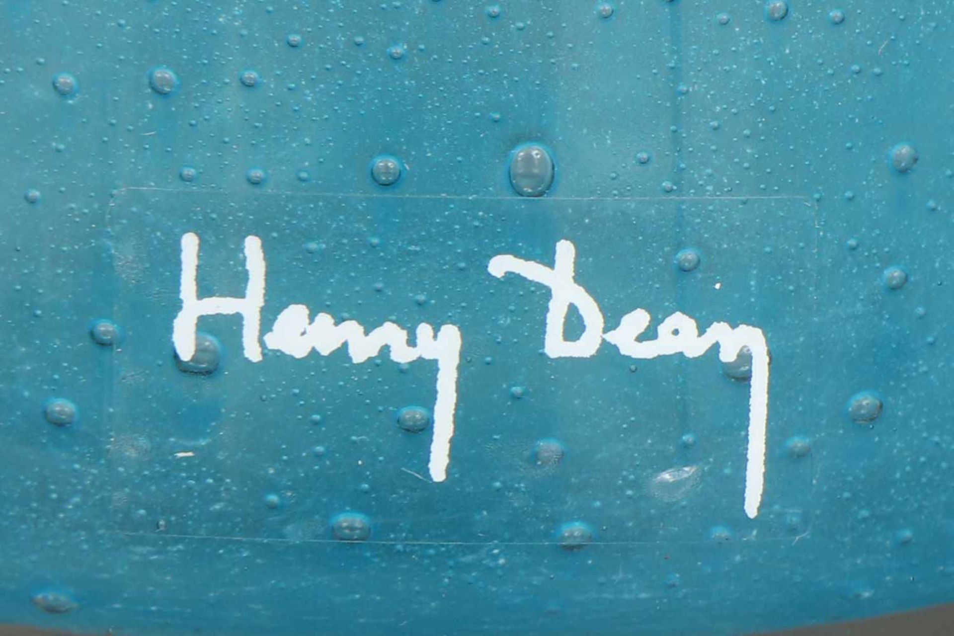 HENRY DEAN Glasvasetürkis-blaues Glas, gesprenkelt, keulenförmiger Korpus, Hersteller-Aufkleber, H - Bild 3 aus 3
