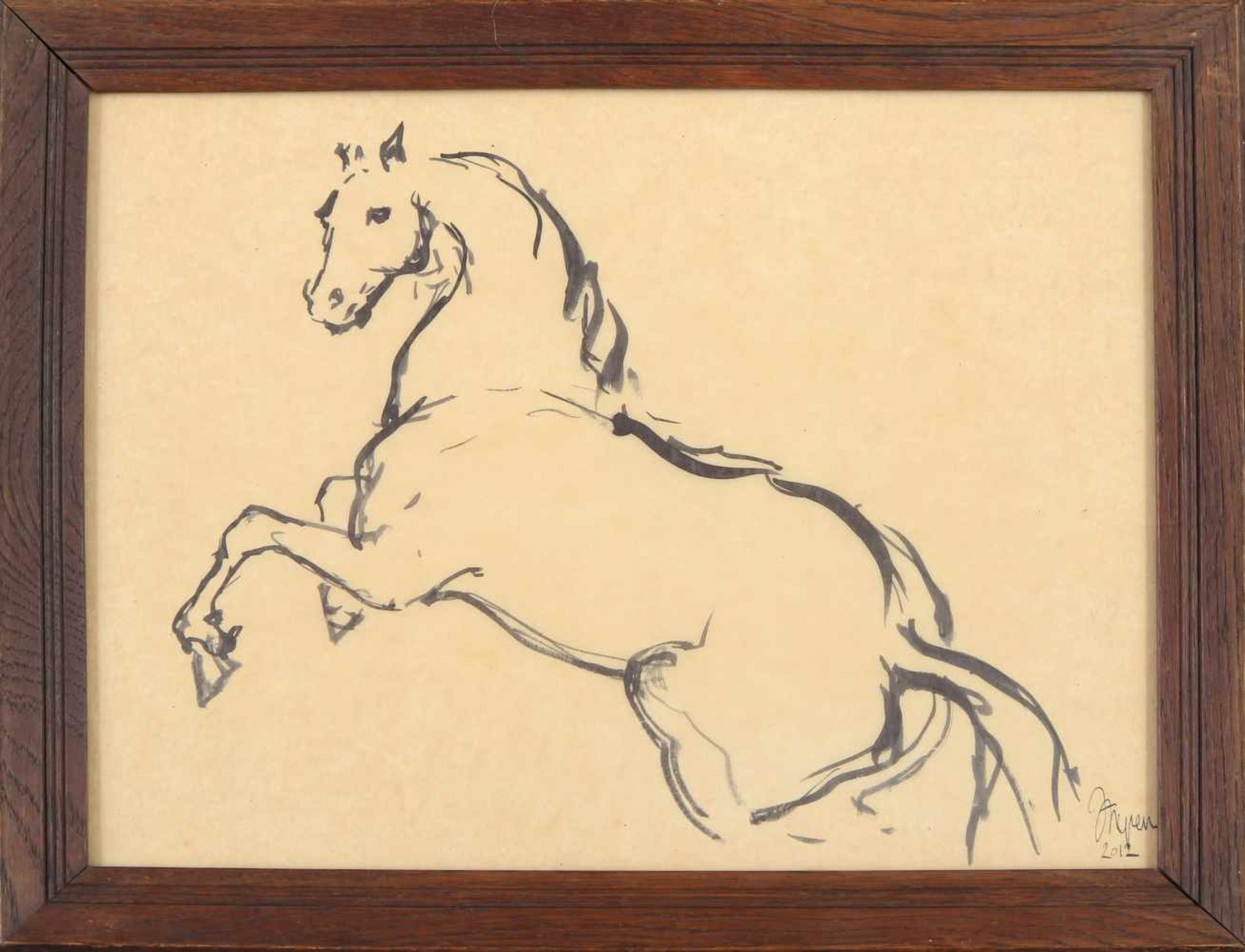UNBEKANNTER KÜNSTLERTuschezeichnung auf Pergamentpapier, ¨Steigendes Pferd¨, unten rechts