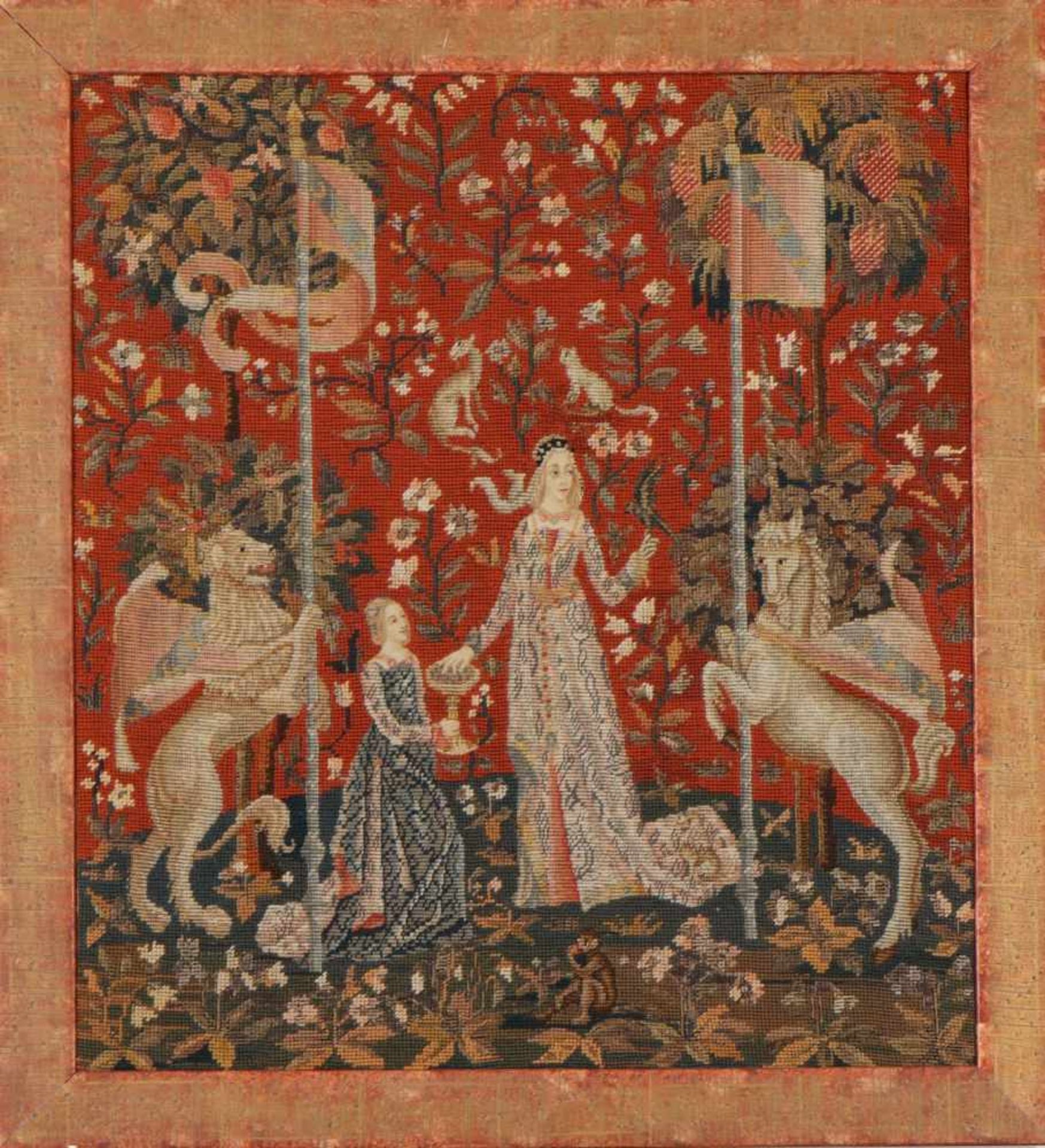 Tapisserie ¨The Lady and the Unicorn¨nach antikem Pariser Vorbild (Entwurf um 1500), Ausführung wohl