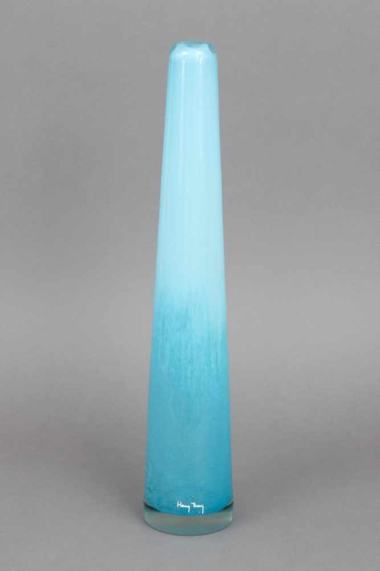 HENRY DEAN Glasvasetürkis-blaues Glas, gesprenkelt, keulenförmiger Korpus, Hersteller-Aufkleber, H