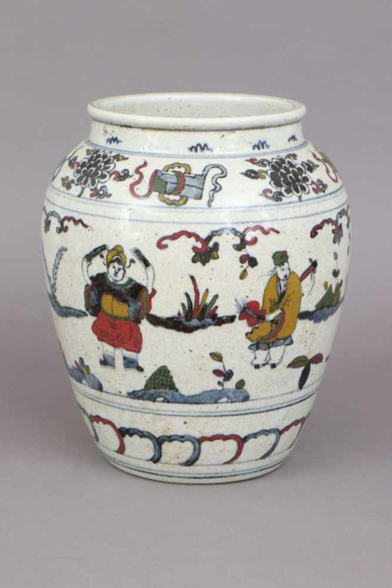 Chinesisches Porzellan-Vasengefäßhell glasiert und craqueliert, Alter unbestimmt, hochbauchiger - Bild 2 aus 3