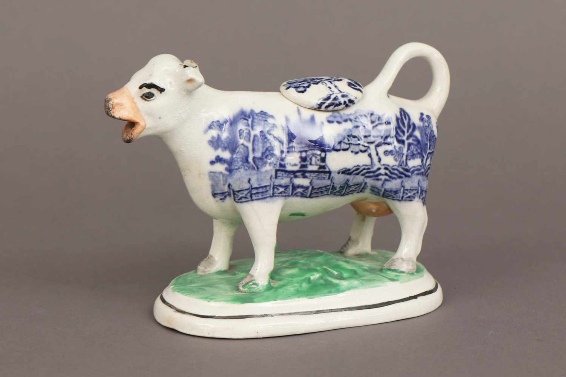 STAFFORDSHIRE Keramik ¨Cream Cow¨farbig staffiert, England, 19. Jhdt., Durchbruchdekor, ovaler