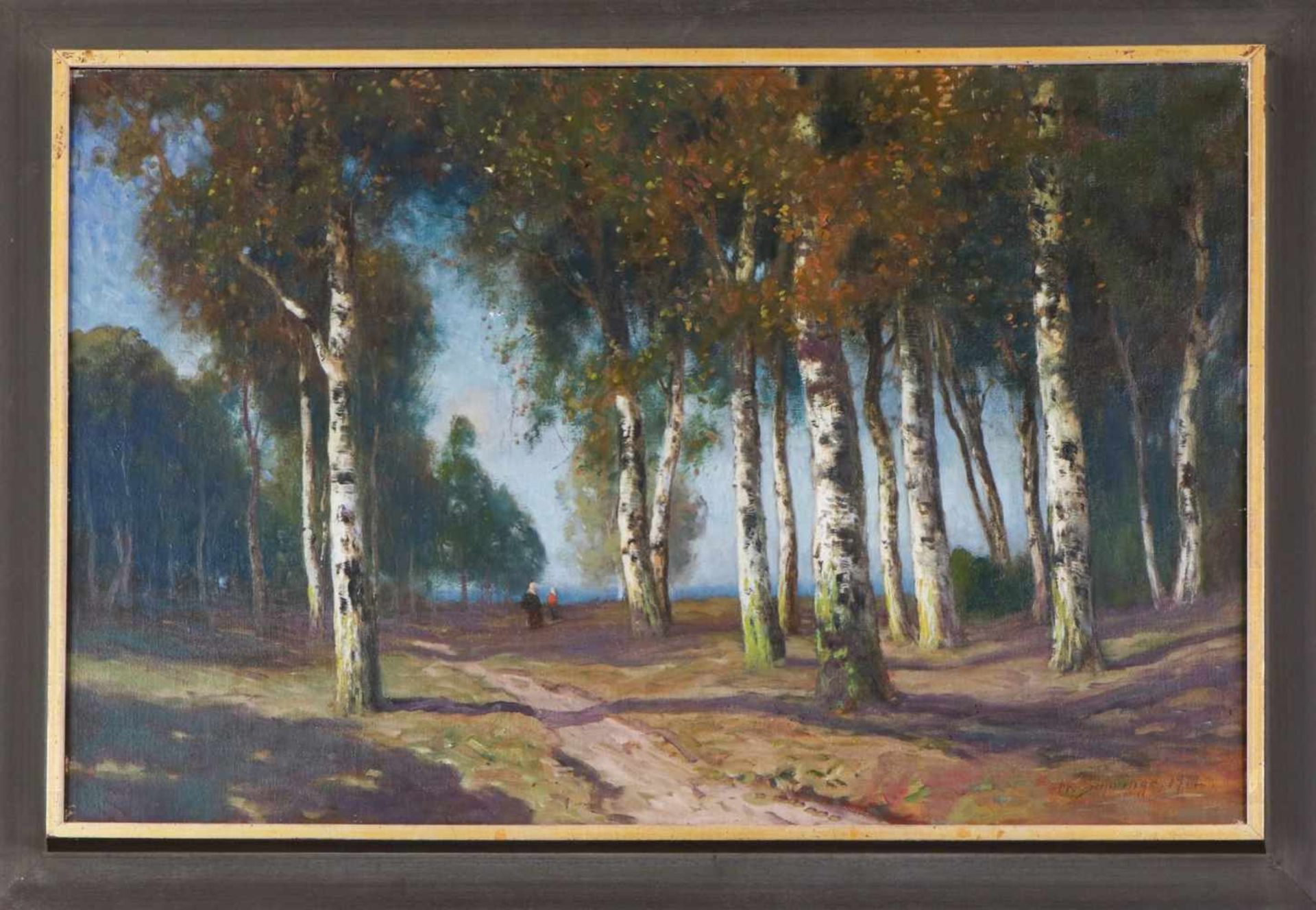 FRIEDRICH WILHELM SCHWINGE (1852 Hamburg - 1913 ebenda)Öl auf Leinwand, ¨Birkenhain in der Heide¨,