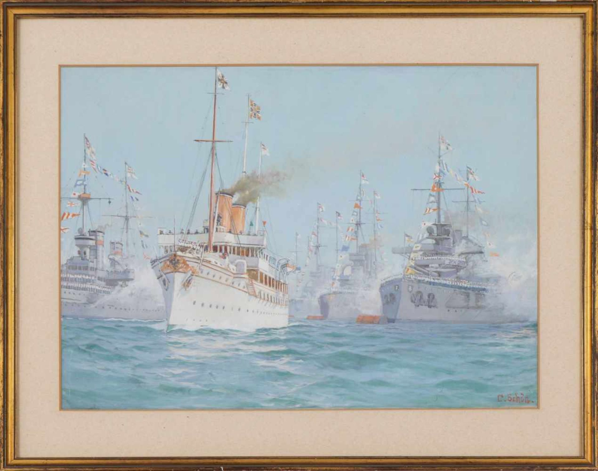 CARL SCHÖN (1868 Berlin - 1959 ebenda)Aquarell/Gouache auf Papier, ¨S.M. Yacht Hohenzollern bei