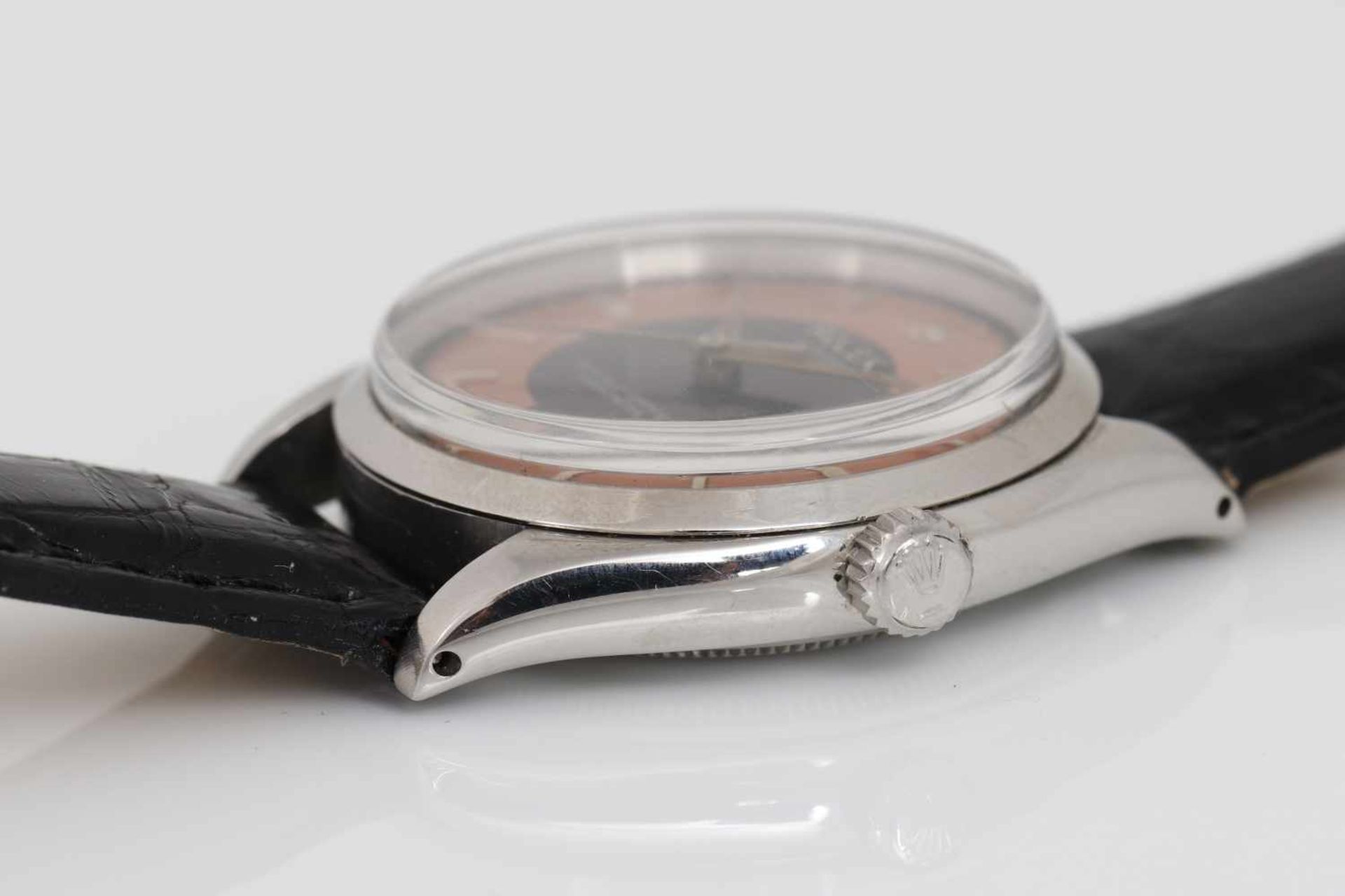 ROLEX Oyster Armbanduhr vintagerundes Edelstahlgehäuse (D 33mm), bicolor Zifferblatt (schwarz und - Bild 3 aus 3