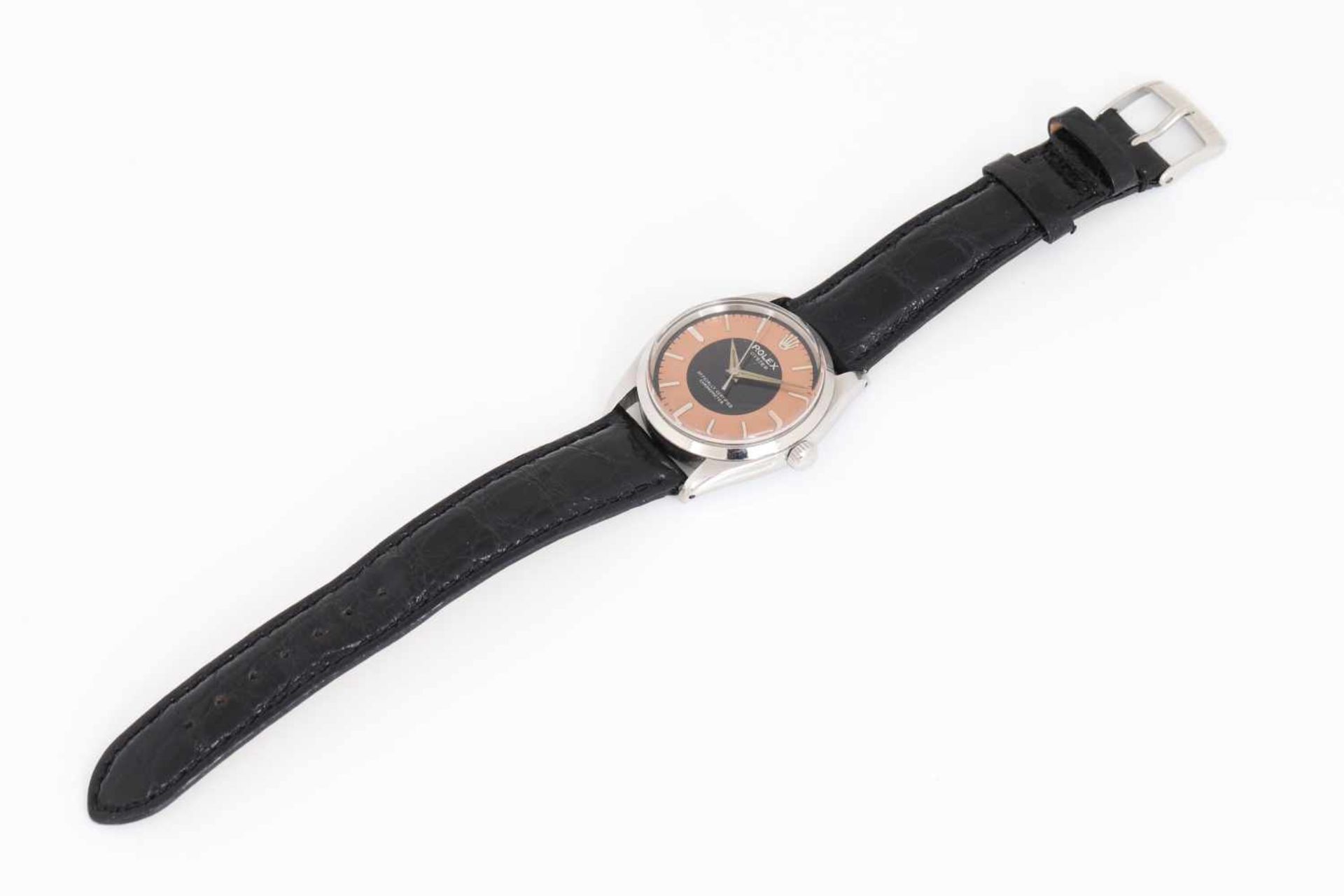 ROLEX Oyster Armbanduhr vintagerundes Edelstahlgehäuse (D 33mm), bicolor Zifferblatt (schwarz und - Bild 2 aus 3