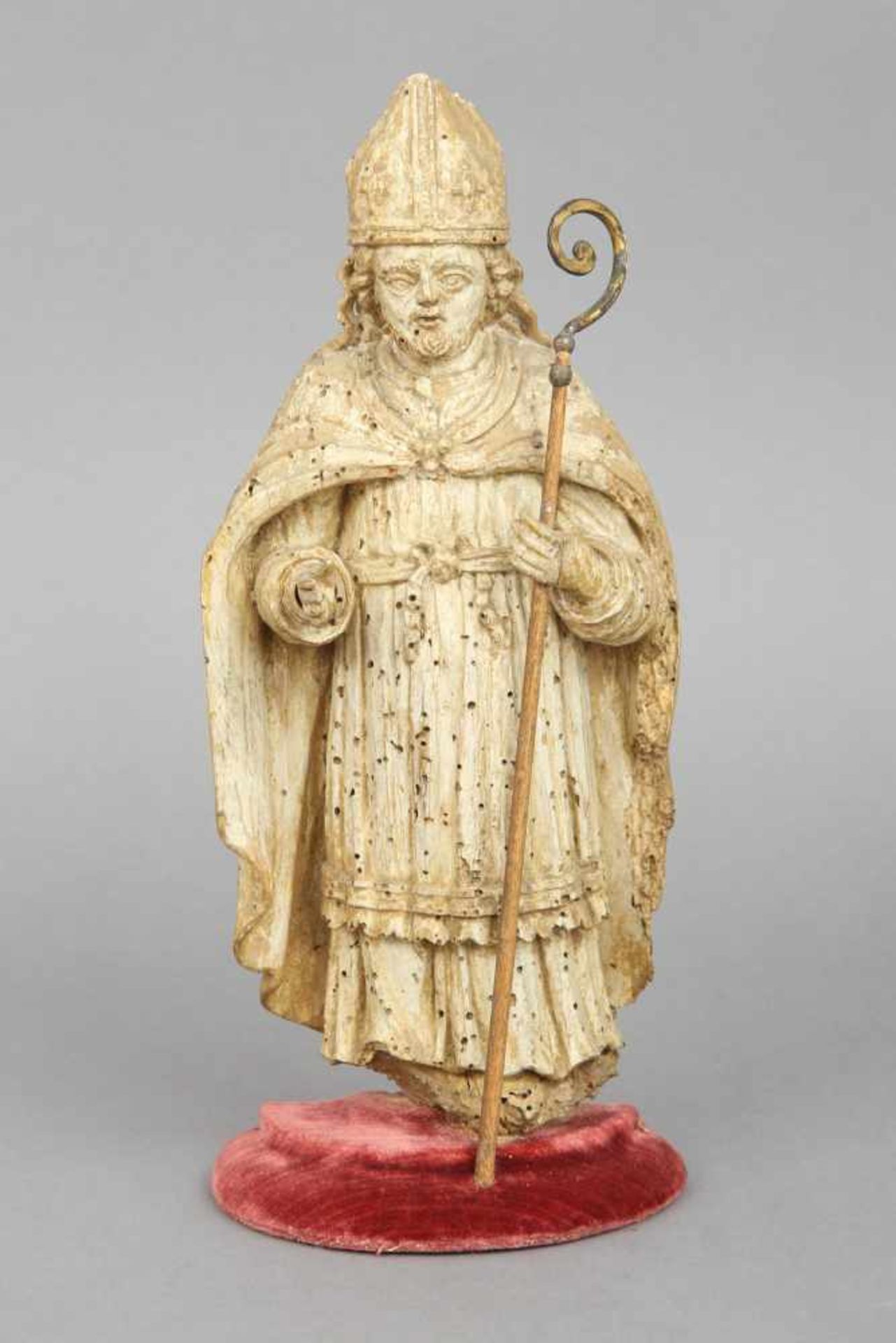 Gotische Holzschnitzfigur ¨Bischof Nikolaus von Myra¨wohl Lindenholz, hell gefasst, wohl