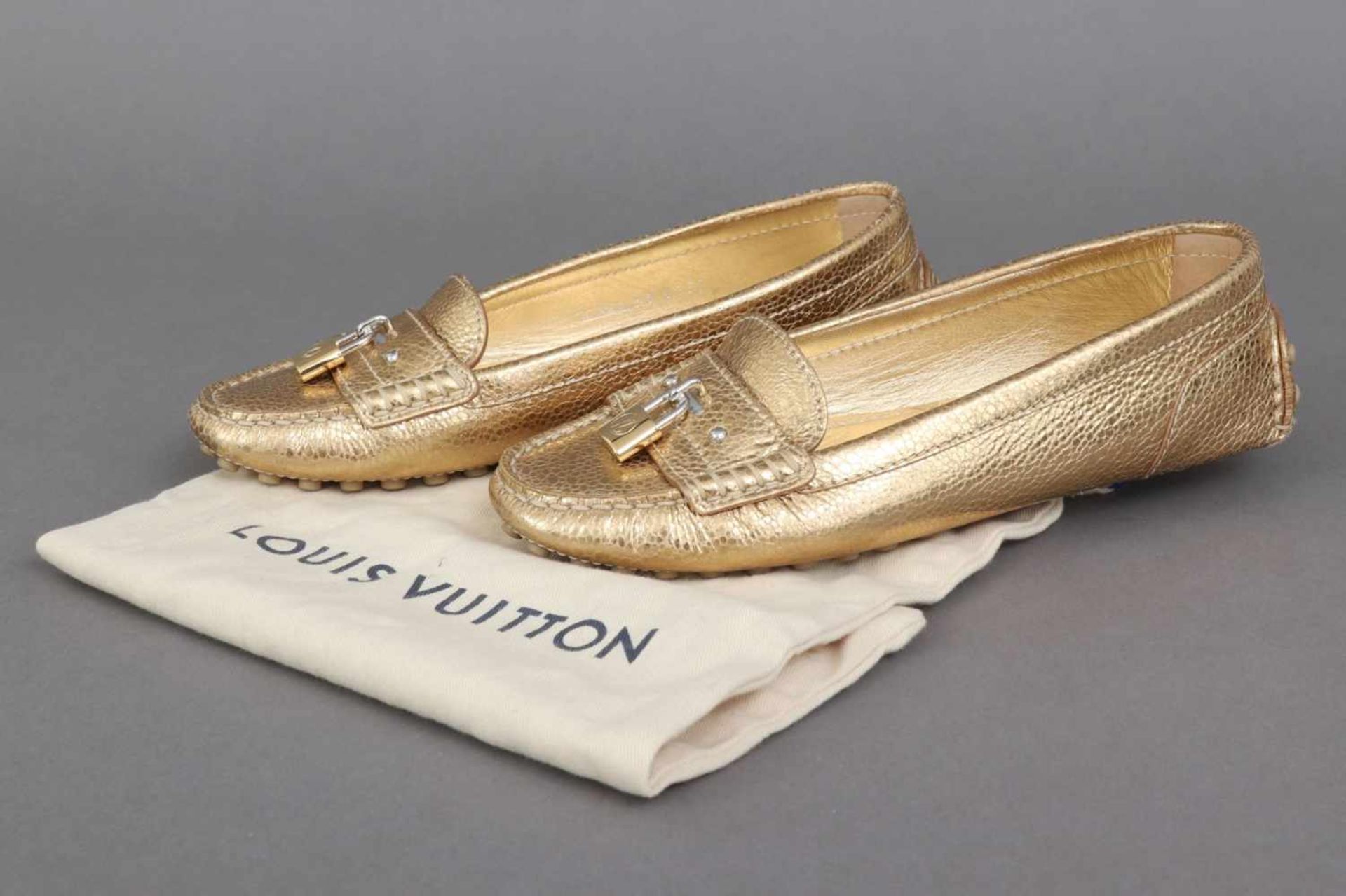 LOUIS VUITTON Slipper goldfarbenes Leder, aufgenähtes ¨Padlock¨, Größe 37, sehr guter Zustand - Image 2 of 3