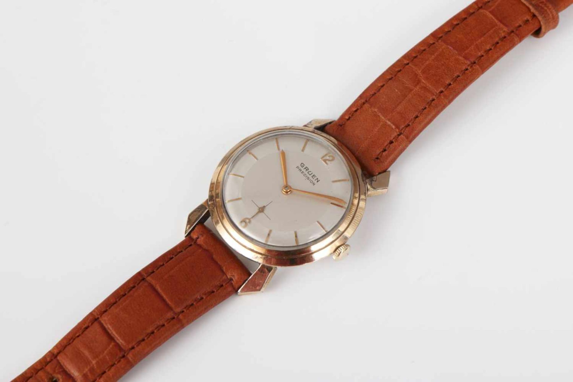 GRUEN Armbanduhr ¨Precision¨ um 1940, Werk Handaufzug, vergoldetes, rundes, gestuftes Gehäuse, D