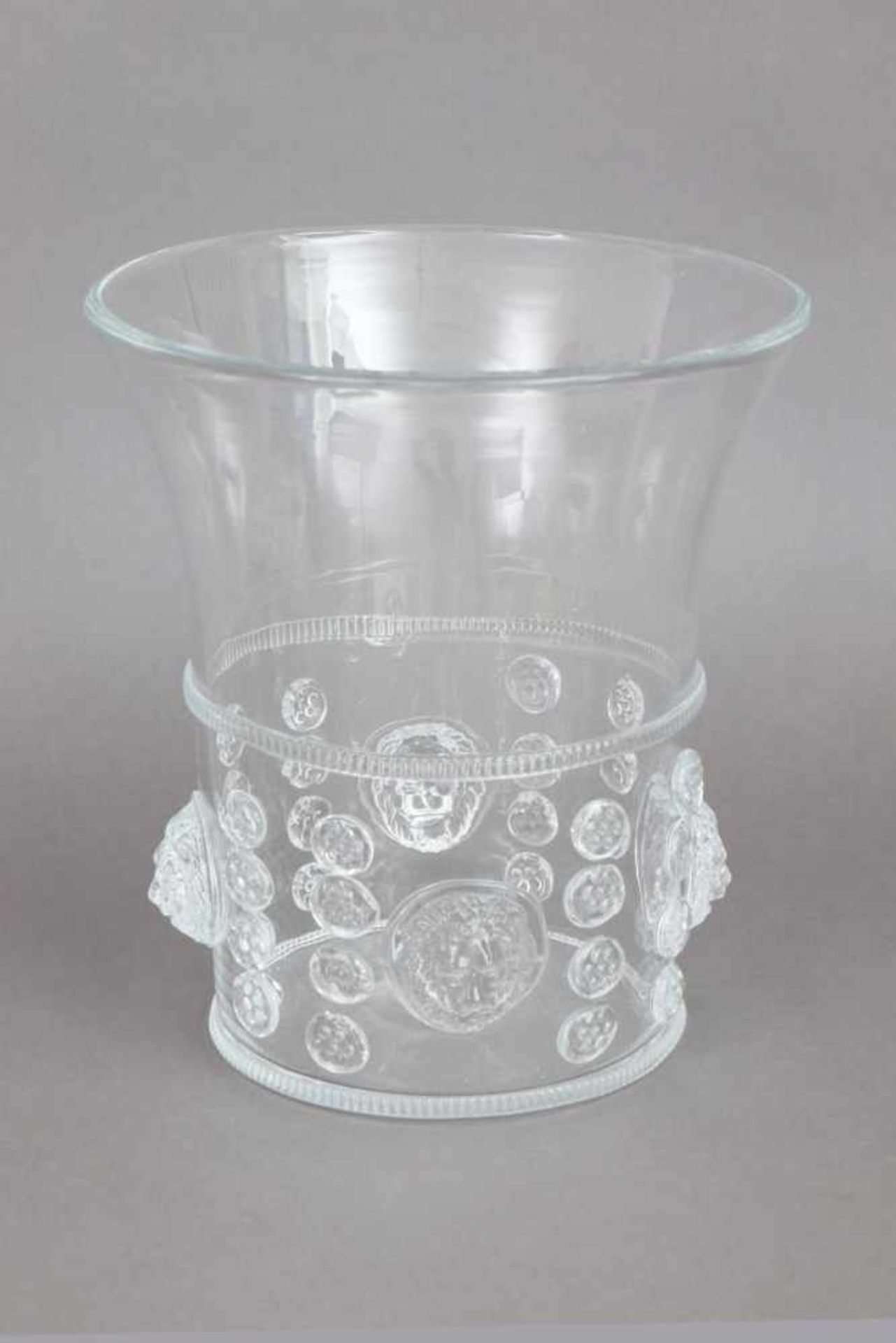 Vasengefäß Glas, wohl GUNTER LAMBERT, zylindrischer Korpus, Wandung mit Noppen, Rosetten-, Perl-