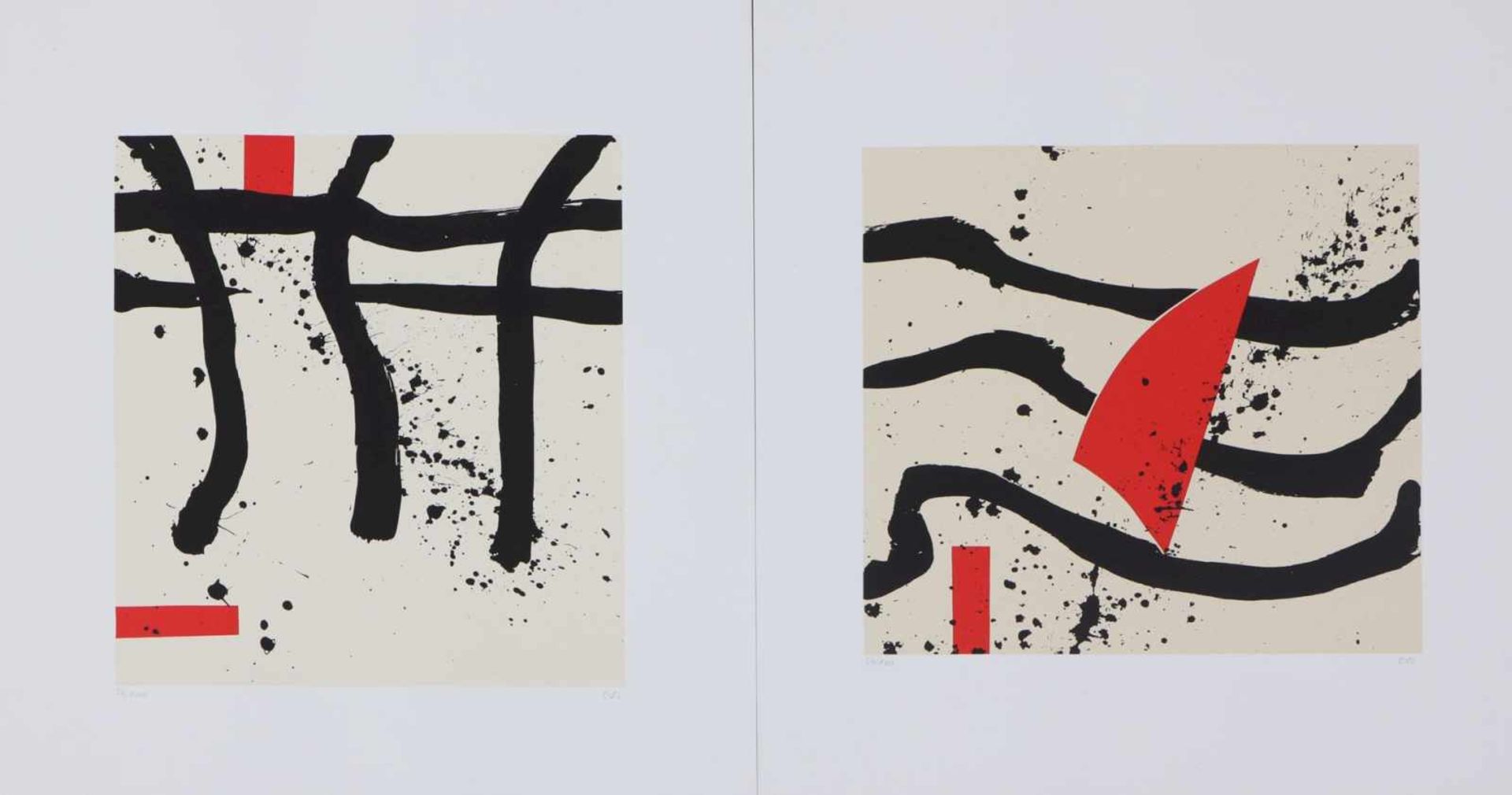 ARNO CHRISTIAN SCHMETJEN (1957 Helmste) 2 Farbserigrafien, ¨Abstrakte Komposition in rot-schwarz